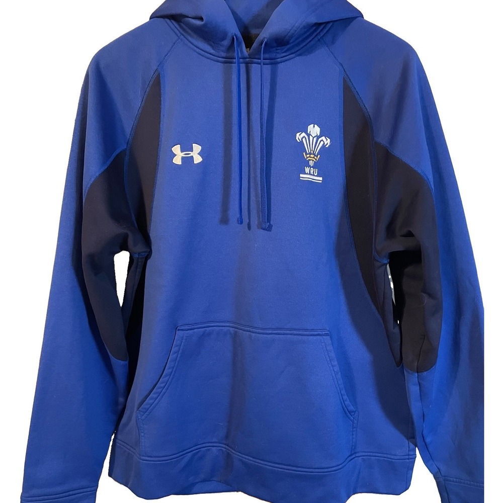 UA Wales Rugby Union Hoodie Mens Sz M Blue Black Embroidery Fleece Lined Sports